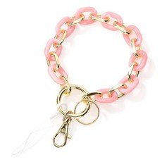 Junyuerly 세련된 손목 랜야드 키체인 팔찌 키 체인 레진 및 하드웨어 체인 링크 골드 키 링 팔찌 여성용 골드/그린 블루 롱 랜야드