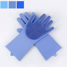 1P/2P 미세모 실리콘 수세미 장갑 설거지 돌기 일체형 고무장갑, 1개, FREE(one size), 블루