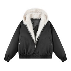 羊羔絨連帽棉衣情侶款 - 加絨毛領 大毛領 短款棉服 運動保暖棉外套