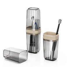 Oasiteege 칫솔 여행용 케이스 대형 밀폐형 및 치약 홀더 용기 헹굼 컵 포함 휴대용 욕실 보관 케이스 커버 프로텍터 투명 그레이, Grey