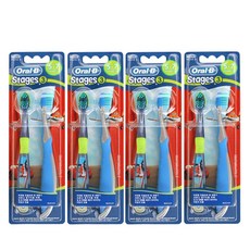 oral-b 스테이지스 유아칫솔 3단계, 4개, 1개입, 파랑+초록