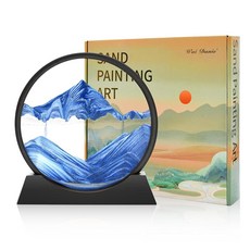 와이다니 무빙 샌드 아트 그림 3D 모래시계 심해 모래 풍경 액체 모션 디스플레이 흐르는 프레임 편안한 데스크톱 홈 오피스 작업 장식(블랙 7인치), Blue