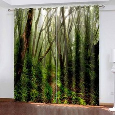 리르진 침실 블랙아웃 커튼 아이렛 90인치 긴 차광 커튼 열 차단 단열 자연 정글 풍경 드레이프 암막 커튼 거실용 그린 브라운 54 x 90인