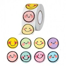 500개입 스마일 얼굴 이모티콘 원형 스티커, 500매(S299), 1세트
