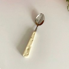 起司陶瓷柄不鏽鋼餐具 刀叉勺 不銹鋼西餐具 陶瓷餐具 西餐刀叉勺 湯匙 叉子 午餐餐具, 1個, 咖啡勺｜起司造型餐具