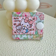 케이블 홀더 이어폰 줄감개 스퀘어 키티 예쁜 패브릭 사각 전선정리 8종, 8. 핑크그린, 1개