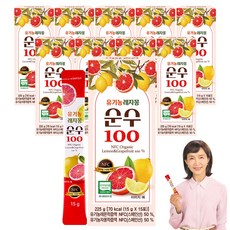 유기농레몬자몽즙 레자몽순수100 정애리레자몽 NFC착즙 100% 15P, 10개, 225g