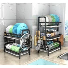 DND 튼튼한 식기 건조대, 3단, 올블랙, 1개