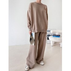 마이쏭 여성 빅사이즈 겨울니트 상하세트 도톰니트 통바지 루즈핏 윈터니트와이드팬츠세트