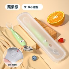 DFMEI 嬰兒雙頭刮泥勺 寶寶輔食餵養勺 挖蘋果泥勺硅膠不鏽鋼勺子, 1個, 316綠(含盒):如圖