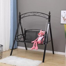 철제 그네의자 흔들의자 야외 팬션 주택 가드닝, 더블 기본 블랙 고급꽃덩굴포함