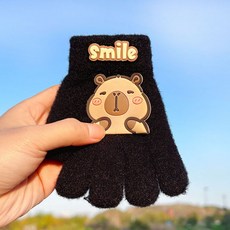 秋冬新款冬季兒童卡通卡皮巴拉手套男女童五指套加絨保暖分指寶寶防寒手套