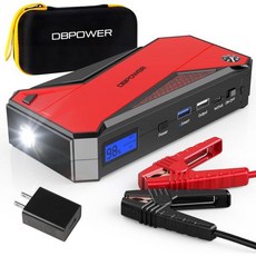 DBPOWER 피크 2000A 18000mAh 휴대용 차량 점프 스타터 (가솔린 7.2L까지 디젤 5.5L까지) 배터리 부스터 스마트 충전 포트 나침반 LCD 화면 LED 라이, Black/Red