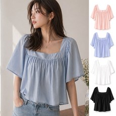VERIT 스퀘어넥 벌룬 와이드핏 반팔 블라우스 VT422