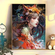 페인팅 DIY 세트 여우와 소녀 액자 그림그리기 모음 유화 그림 색칠 취미 명화그리기 캐릭터 장식화 벽걸이 개업/이사 선물, H1134, 30*40cm