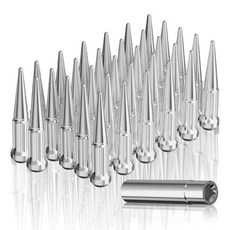 휠 스파이크 러그 너트 M14x1.5 원뿔 볼록 시트 폐쇄형 너트와 소켓 키 포함 실버라도 시에라 2500 3500 F250 F350 애프터마켓 휠32개 세트 해외 직배송, 32 pack, Sliver