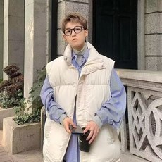 투니스 남성 심플 단색 스탠딩 칼라 코튼 패딩 조끼
