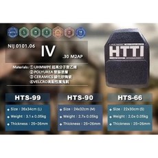 HTTI 防彈板 NIJ 0101.06 IV 10年保固 5000萬產品責任險, HTS-66(S:22*30),單片, 詳見包裝