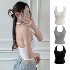 [수앤수][캡내장] 르카 홀터넥 단추 민소매 나시 (26C022)