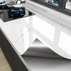 LA DERIVE 접착식 기름때 방지 방수 키친 도톰 스티커 타일 벽지 포인트 대리석 알루미늄 키친 스티커 5m, 흰색, 2개