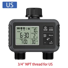 자동 급수 장치 1/2 구역 스마트 워터 타이머 LCD 디스플레이 관개 시스템 시간 제한 스프링클러 정원 프로, 01 빠른  Mainland, 01 2 outlets NPT(US)