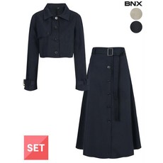 BNX 트렌치 벨트 크롭 자켓 스커트 셋업