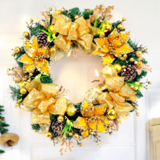 裝飾燈大師 50cm PVC花圈 - 台灣手做精緻盒裝, G款金色, 1個