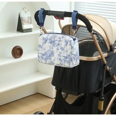 [유모차 파우치] 휴대용 파우치 패브릭 퀼팅 파우치 유모차 악세서리 강아지 웨건 파우치, 1개, 플로럴 퀼팅 블루