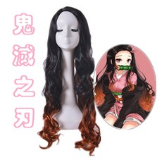 禰豆子 假髮 造型 鬼滅之刃 長卷髮 萬聖節 動漫 cosplay 挑染 仿真髮, 1個