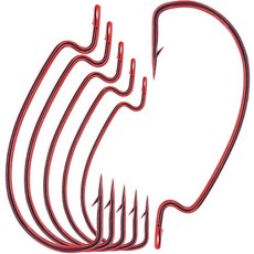 오프셋-웜-후크-배스 낚시용-고무-웜--와이드갭-배스-후크 담수 텍사스 리그 소프트 플라스틱 웜 미끼 낚시 바늘 블랙 레드 색상 10 20 30 40, Black, Size 1