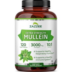 강력한 Mullein 101 추출물 강도 3000mg 비건 4개월 10X 순수 잎 파우더 천연 미국 제조 Z, 1개, 120정