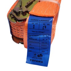 TOYAMA 貨物捆綁帶 25 kN 拉力 50 kN 斷裂負荷 100% PES材質 6000mm長度 2025年有效期 EN12195-2:2000認證, 亮橘, 1個