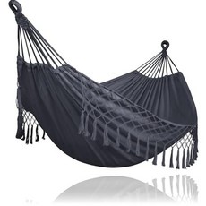SUNCREAT Hammocks Outdoor Camping Double Hammock 2 Person Backyard Navy113541, 태슬이 달린 다크 그레이
