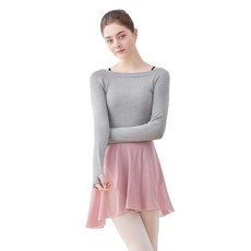 Daydance 십대 소녀 여성용 긴소매 댄스 스웨터 부드러운 발레 웜업 풀오버 레오타드 그레이 보트 넥 M 148196