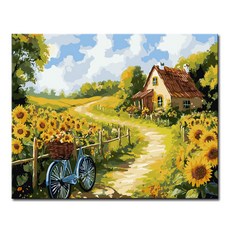 DIY캔버스페인팅 명화그리기 액자 그림 세트 유화 - 풍경 40x50, L162_추억의 해바라기밭, 1개