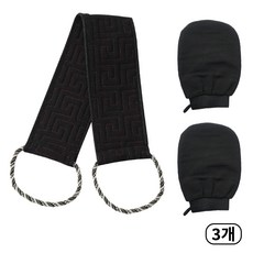 산컴퍼니 3세대 프리미엄 잘밀리는 등 때밀이 때타올 때장갑 때수건 3종, 3개, 1세트, 블랙