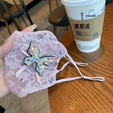 蕾絲蝴蝶口罩，水晶裝飾美顏透氣面罩