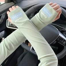 冰絲防曬袖套女夏防紫外線可愛兔子騎行寬鬆護臂薄款透氣防曬冰袖綠色(字母款)均碼, 1個, 均碼