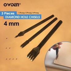 치즐 가죽공예 OWDEN 가죽 다이아몬드 끌 키트 스티치용 사전 펀칭 가능 펀치 세트 1/2/4 프롱 3 개, [02] 4mm
