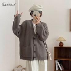 Cavensi 大尺碼超重磅針織外套 寬鬆大口袋設計 多色可選