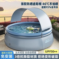 圓形大型超大游泳池 兒童成人寶寶家用加厚洗澡充氣水池戶外簡易泳池, 1個, 1.8米帶棚+入門套餐+有線充抽氣,送遮陽棚