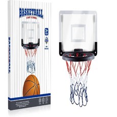 YUKOK 兒童室內投籃架，免打孔懸掛式籃球框，具備電子計分功能與可扣籃設計, 1個, 塑料可摺疊可扣籃透明籃球板