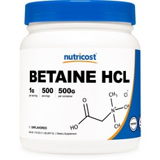 nutricost 甜菜鹼鹽酸鹽 無味 無麩質, 500克, 1個, 500冊