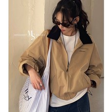 初秋新品! 都市街頭感_撞色翻領夾克外套