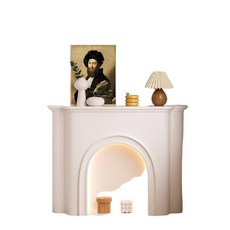 인테리어 벽난로 콘솔 장식장 유럽풍 엔틱 아치형 무드등 조명, 블랙110x25x90.5+조명스트립