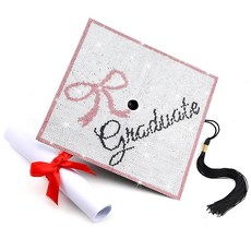 Knitgrip 졸업 모자 장식 키트 핑크 보우 다이아몬드 캡 토퍼 글리터 2026 졸업식 장식 펜 접시 접착제 졸업생 액세서리 포함 DIY 축하 클래스 선물용 178, Knitgrip 졸업 모자 장식 키트 핑크 보우 다이아