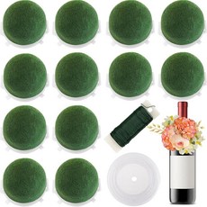 미니 플로럴 폼 홀더 12개 녹색 꽃 와이어와 리본이 있는 원형 꽃무늬 폼 신선한 꽃 와인 병 장식 결혼식 파티 장식용 그린 꽃꽂이 용품, 미니 플로럴 폼 홀더 12개, 녹색 꽃 와이어와 리본이, 1개