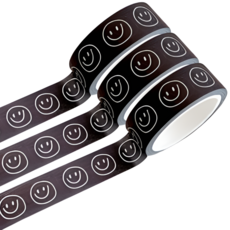 라온스티커 4종 스마일 마스킹 테이프 다꾸 5M 마테 메모 스티커, 블랙(T-0685)