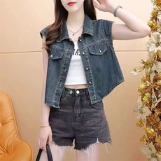 TKX 데님 베스트 여성 데일리 캐주얼 앞단추 디자인 빅사이즈 카라넥 K51