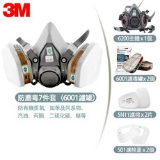 3M 6200系列 半面雙罐式呼吸防護套裝 (含6001濾毒罐) 防有機蒸氣 噴漆 甲醛 農藥 粉塵, 1個, 6200+6001套裝 防有機蒸气